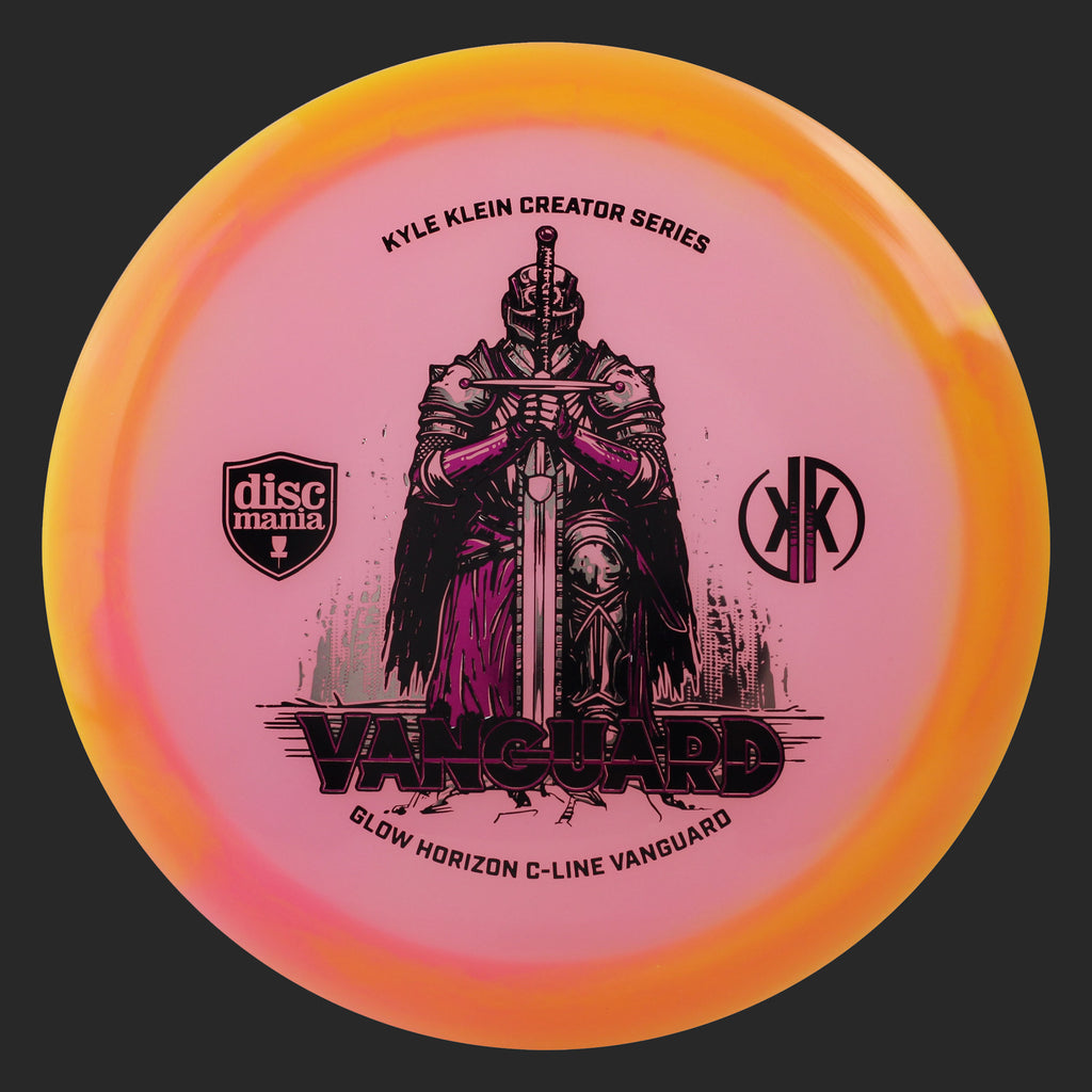 Rožinės ir geltonos spalvos Discmania Glow Horizon C-Line Vanguard diskas